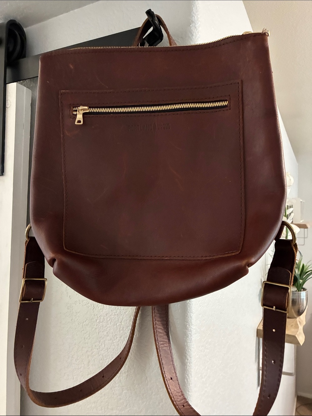 NWOT!!Portland Leather Chestnut Brown Backpack with Gold Hardware